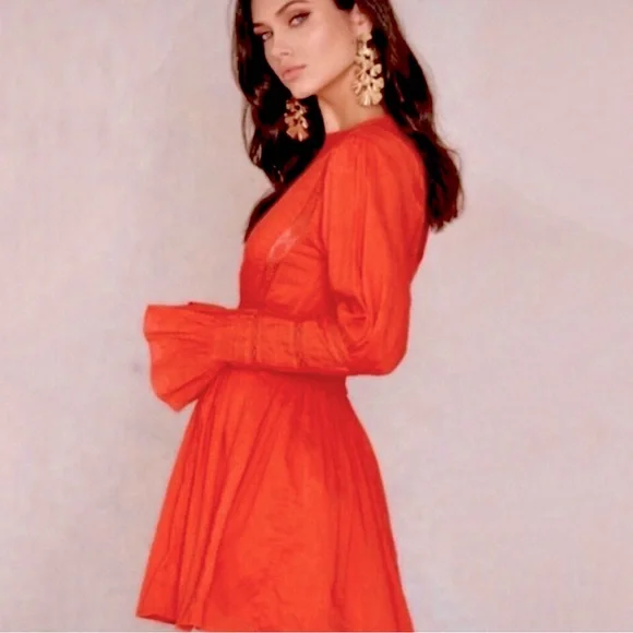 Free People Victorian Waisted Lace Inset and Embroidered Mini Dress Sz S/M - Picture 2 of 10